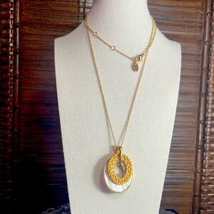 Ann Taylor Factory Mother of Pearl and Wicker Double Pendant Necklace